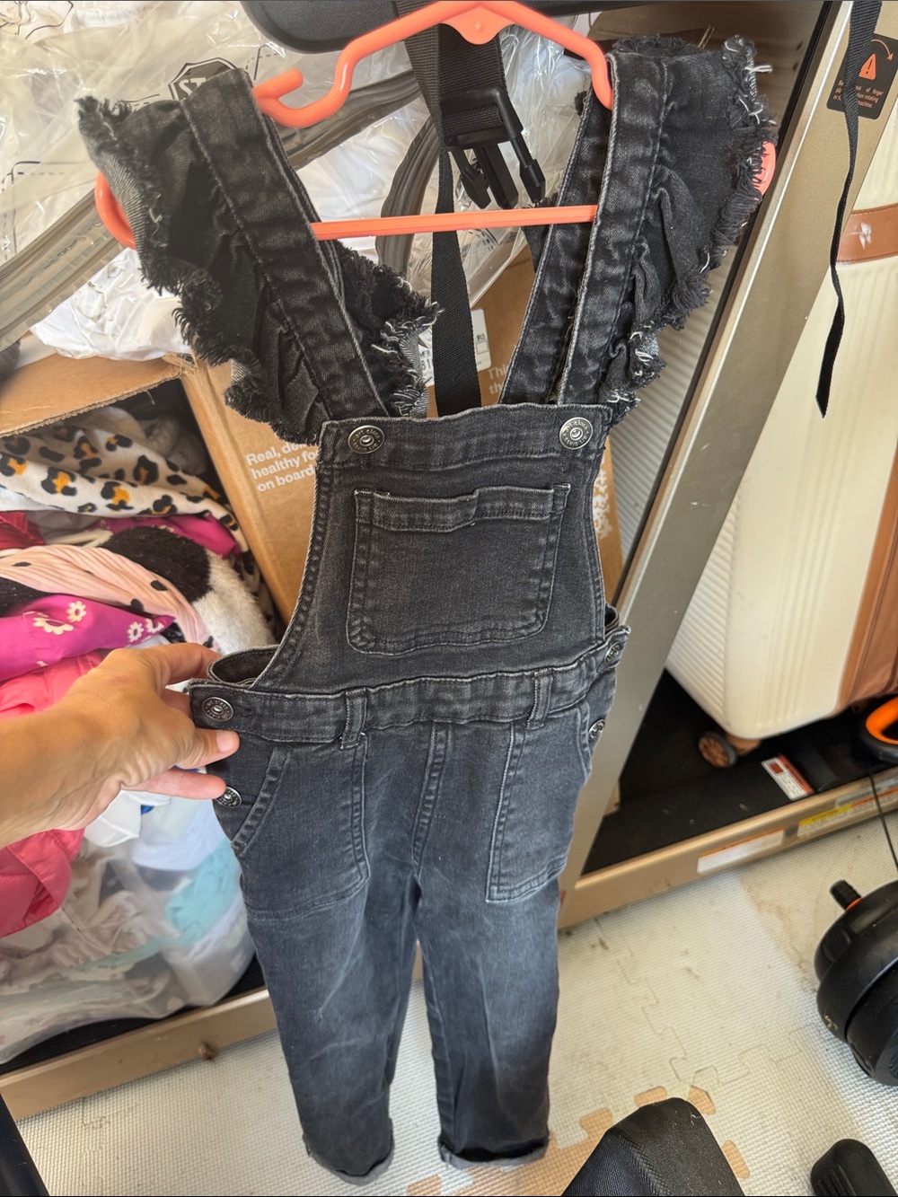 art class Black Distressed Denim Overalls for Girls